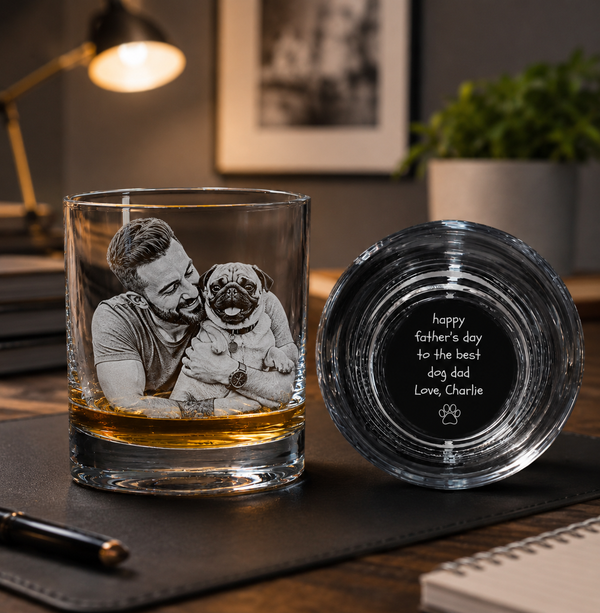 Personalized Dog Dad Whiskey Glass – Custom Engraved Pet Photo Gift