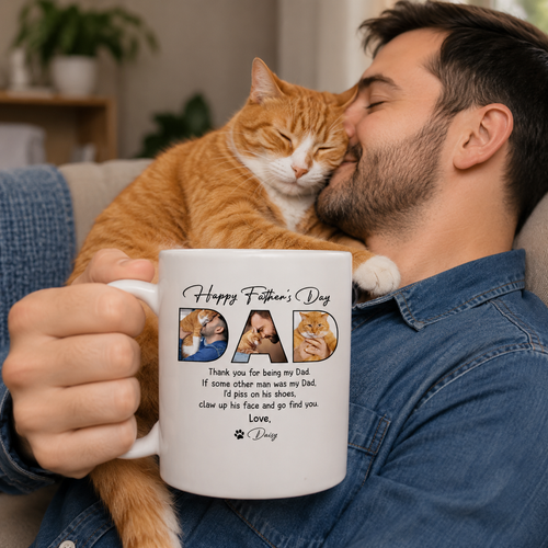 Custom Cat Photo Mug for Cat Lovers | Personalized Cat Dad Father's Day Gift