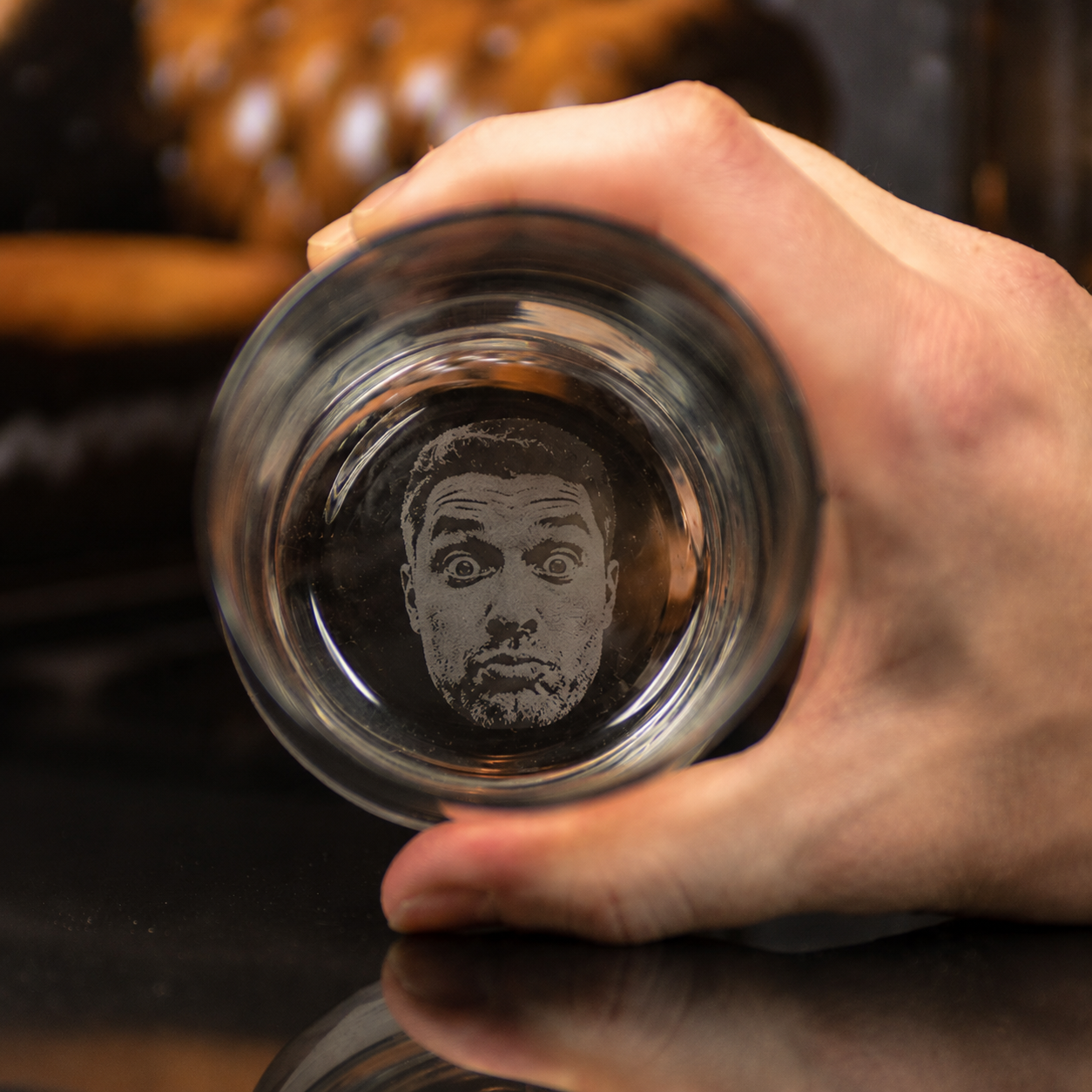 Bottom Engraved Pet Photo Whiskey Glass – Custom Dog Portrait