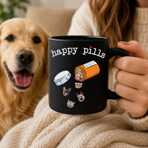 Happy Pills Dog Mug | Personalized Pet Photo Gift for Dog Lovers