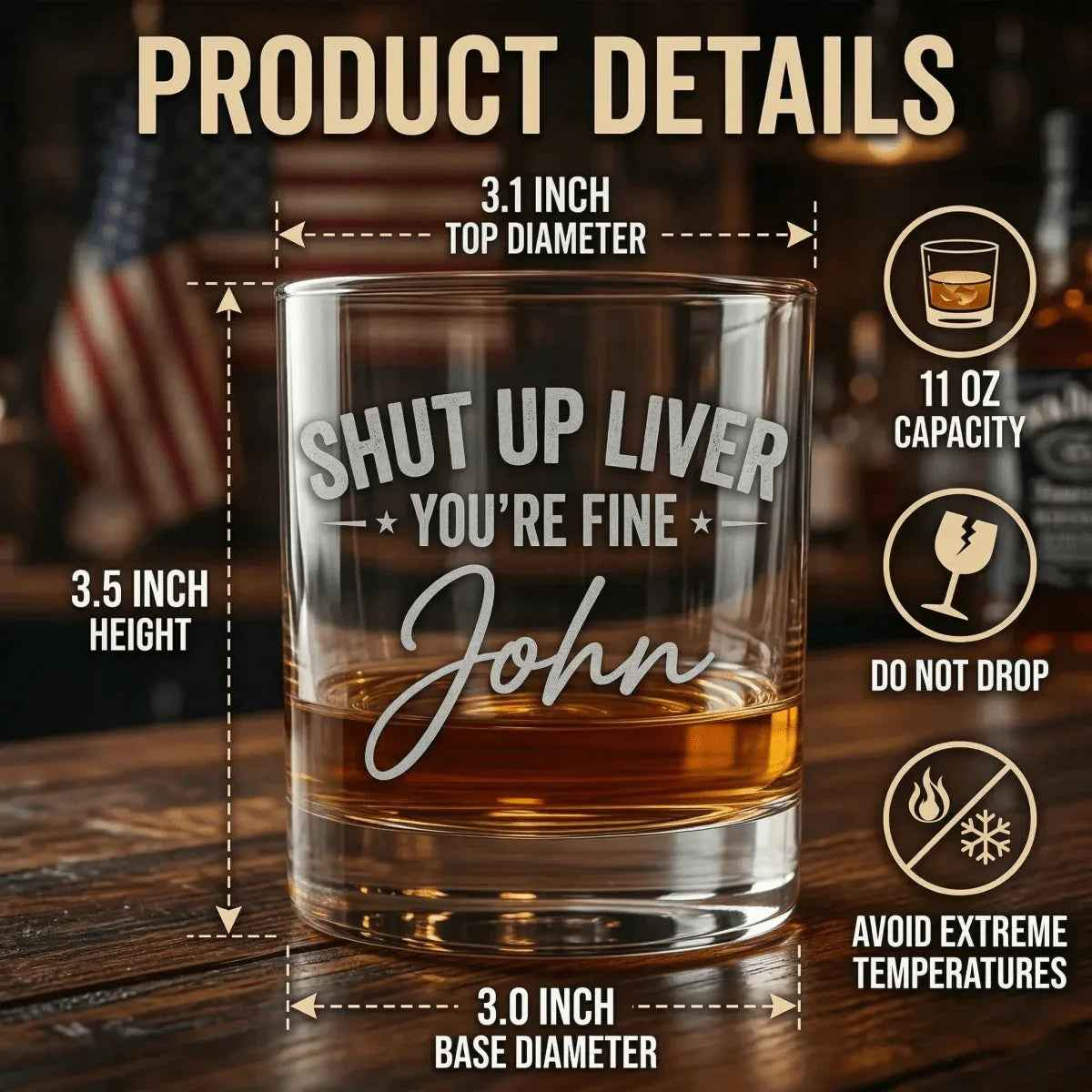 Personalized Funny Shut Up Liver You’re Fine Engraved Whiskey Glass - Sipengrave
