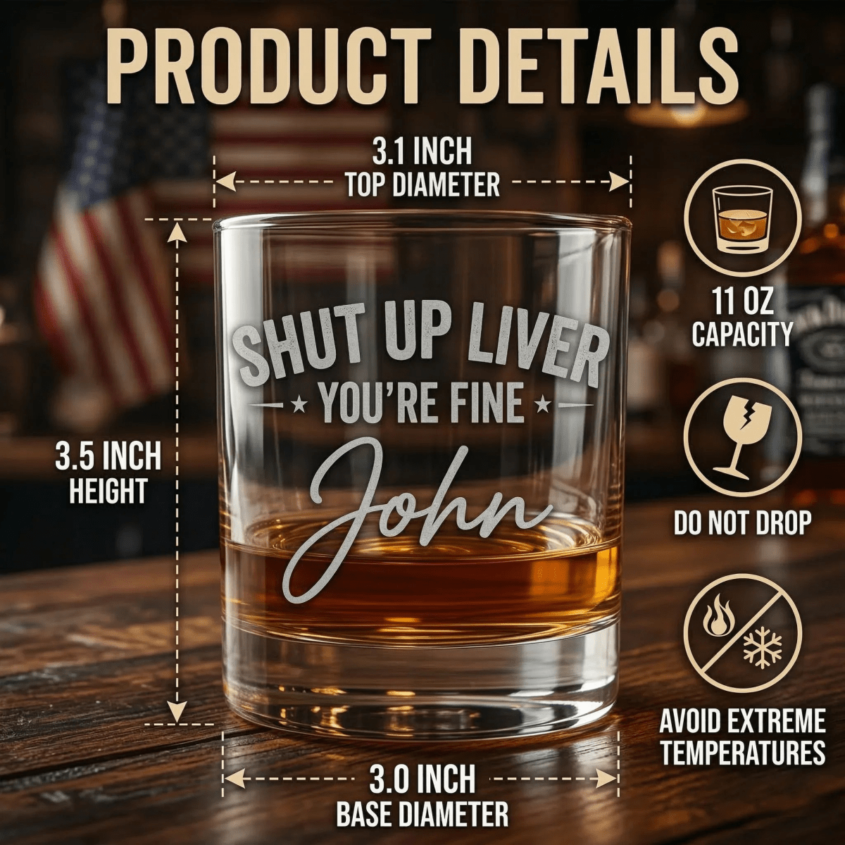 Personalized Funny Shut Up Liver You’re Fine Engraved Whiskey Glass - SIPENGRAVE