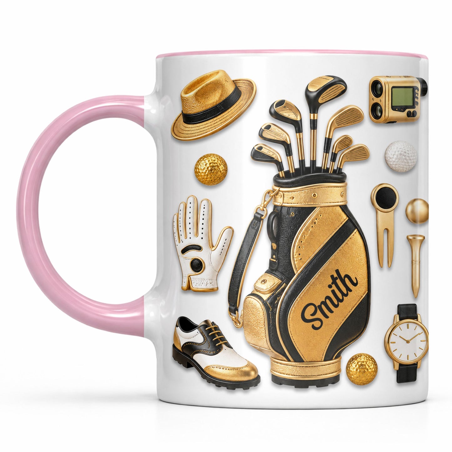 Golf Lovers Professional Bag And Gold Equipment 3D Effect - Personalized Custom Accent Mug - GOLF032_AMUG