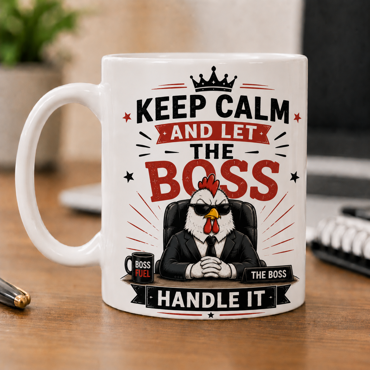 Keep Calm boss mug by Sipengrave