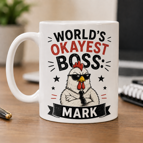 Personalized Boss Mug - "World's Okayest Boss" - Custom Name Funny Gift For Boss