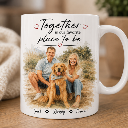 Personalized Family & Dog Watercolor Mug | Custom Pet Photo Gift
