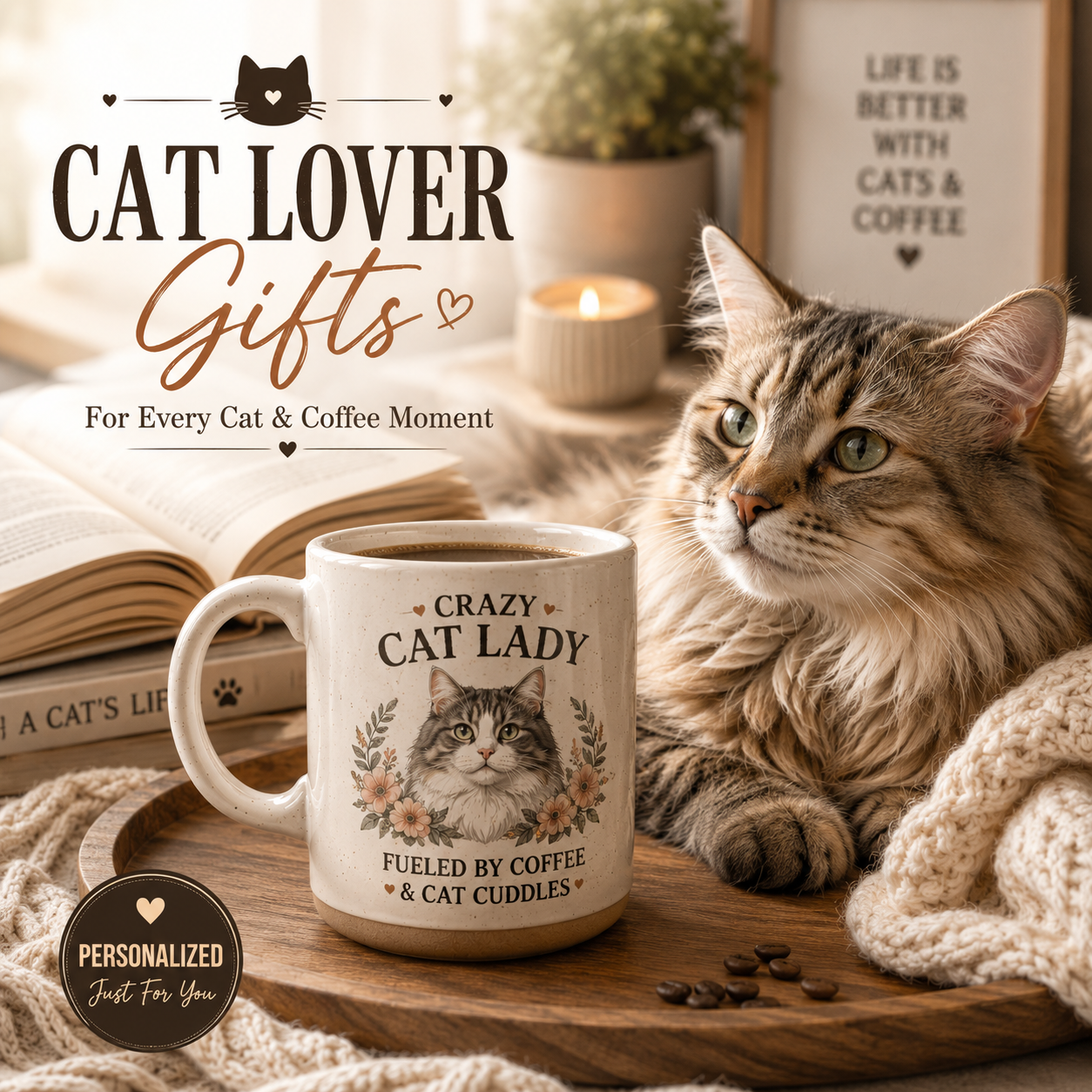 Cat lover gift mug personalized with her cat's photo and name – SipEngrave