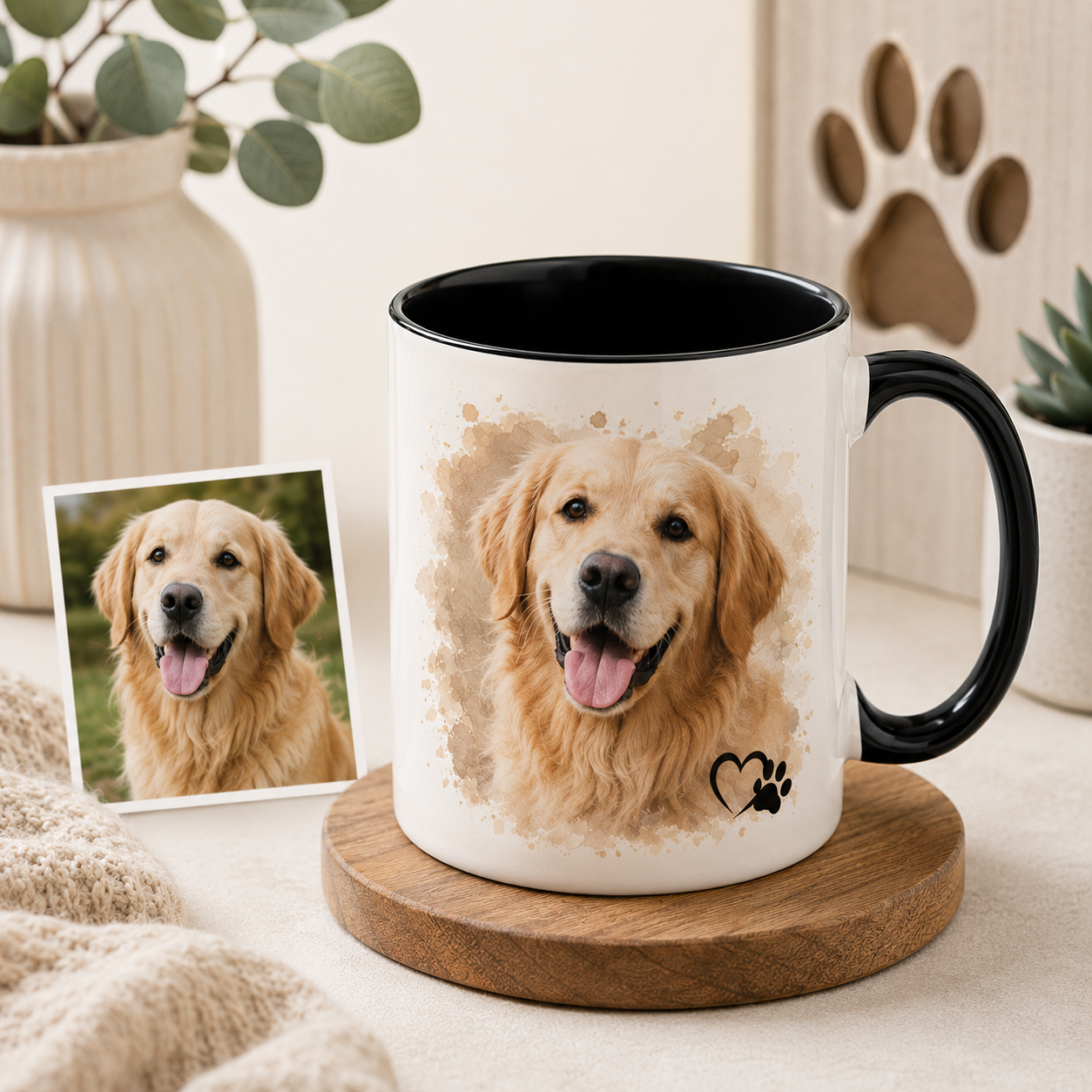 Custom pet photo mug printed with a dog and cat photo and name – SipEngrave