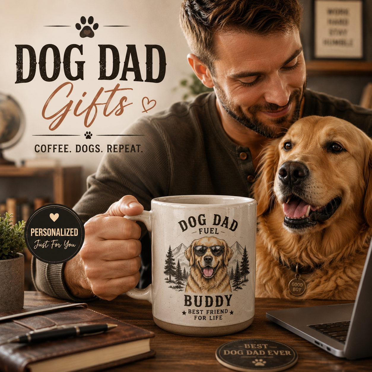 Dog dad gift mug personalized with his dog's photo and name – SipEngrave