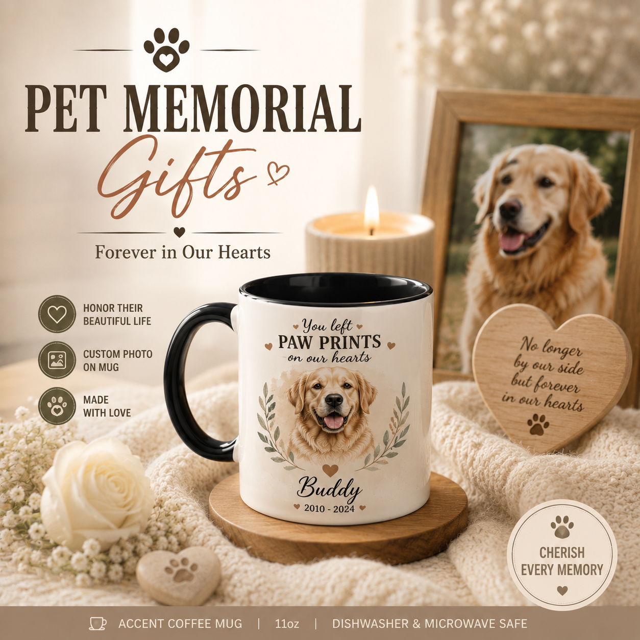 Pet memorial keepsake mug with a photo of a dog or cat who has passed – SipEngrave