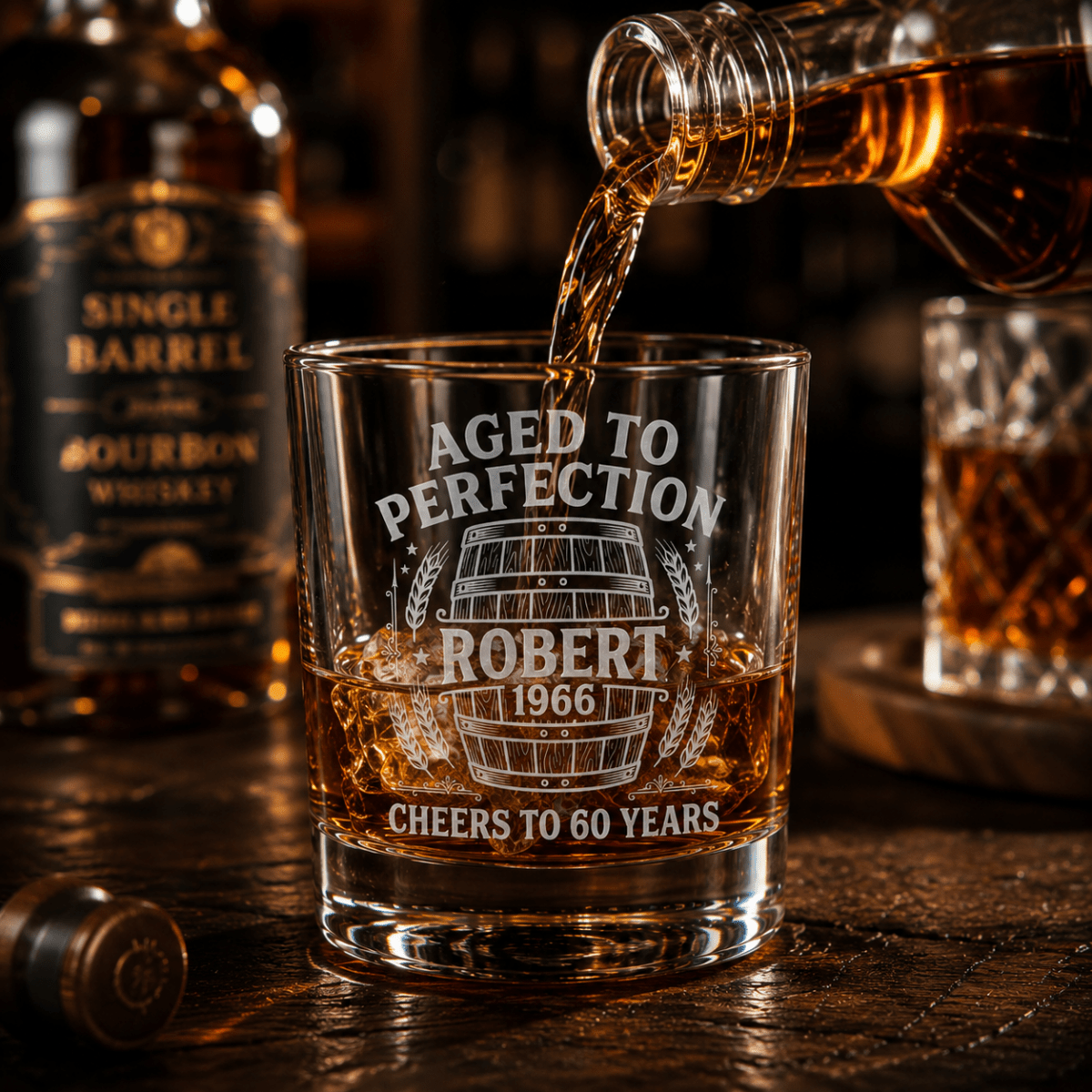 60th Birthday Gift For Men – Custom "Aged to Perfection" Whiskey Glass - Sipengrave