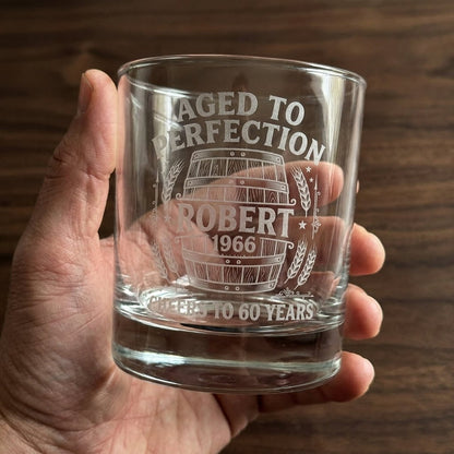 60th Birthday Gift For Men – Custom "Aged to Perfection" Whiskey Glass - Sipengrave