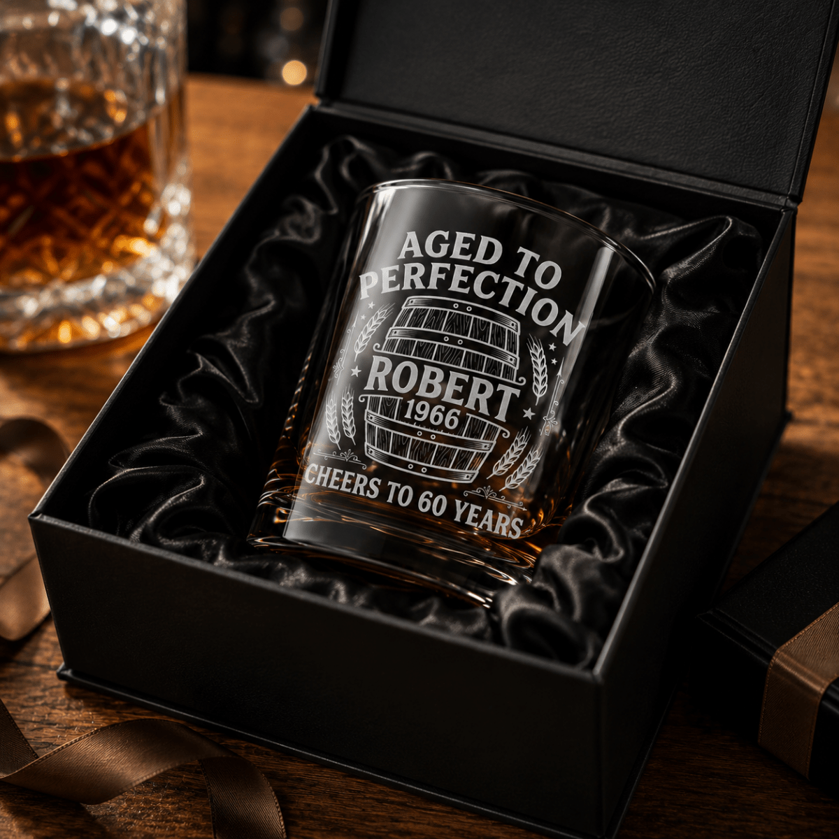 60th Birthday Gift For Men – Custom "Aged to Perfection" Whiskey Glass - Sipengrave