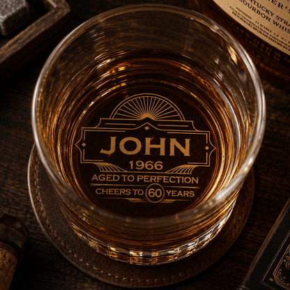 60th Birthday Gift For Men – Custom "Aged to Perfection" Whiskey Glass - Sipengrave