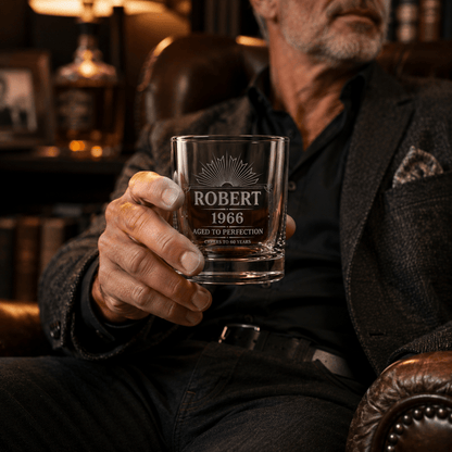 60th Birthday Gift For Men – Custom "Aged to Perfection" Whiskey Glass - Sipengrave