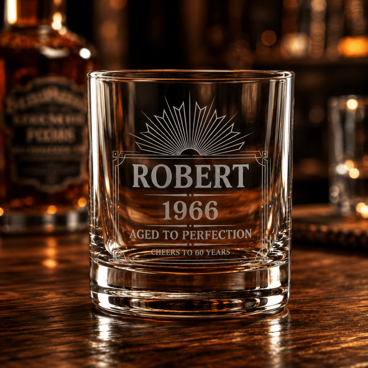 60th Birthday Gift For Men – Custom "Aged to Perfection" Whiskey Glass - Sipengrave
