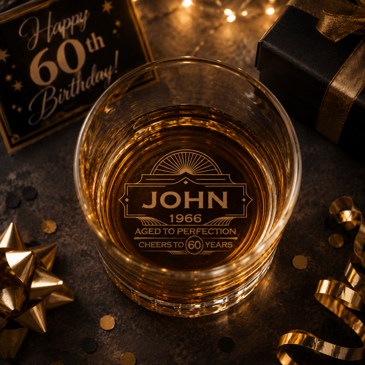60th Birthday Gift For Men – Custom "Aged to Perfection" Whiskey Glass - Sipengrave