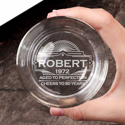 60th Birthday Gift For Men – Custom "Aged to Perfection" Whiskey Glass - Sipengrave