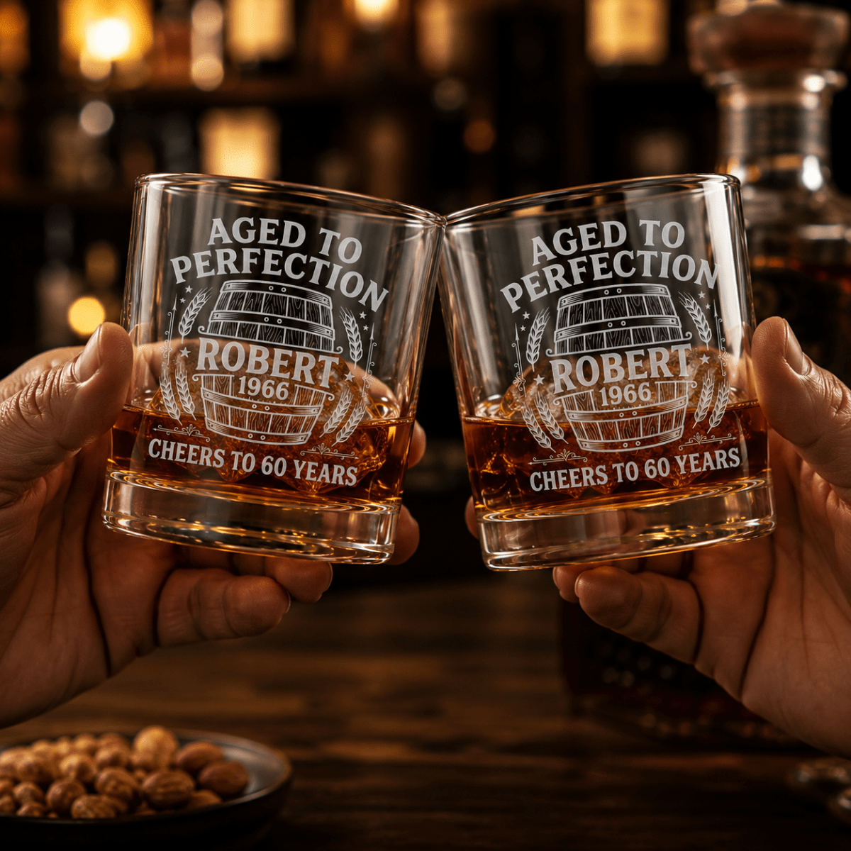 60th Birthday Gift For Men – Custom "Aged to Perfection" Whiskey Glass - Sipengrave