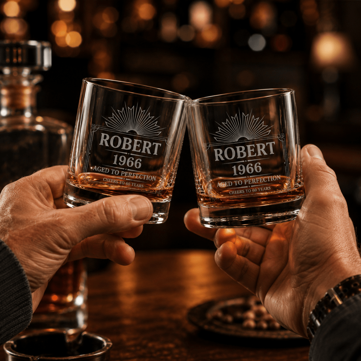 60th Birthday Gift For Men – Custom "Aged to Perfection" Whiskey Glass - Sipengrave