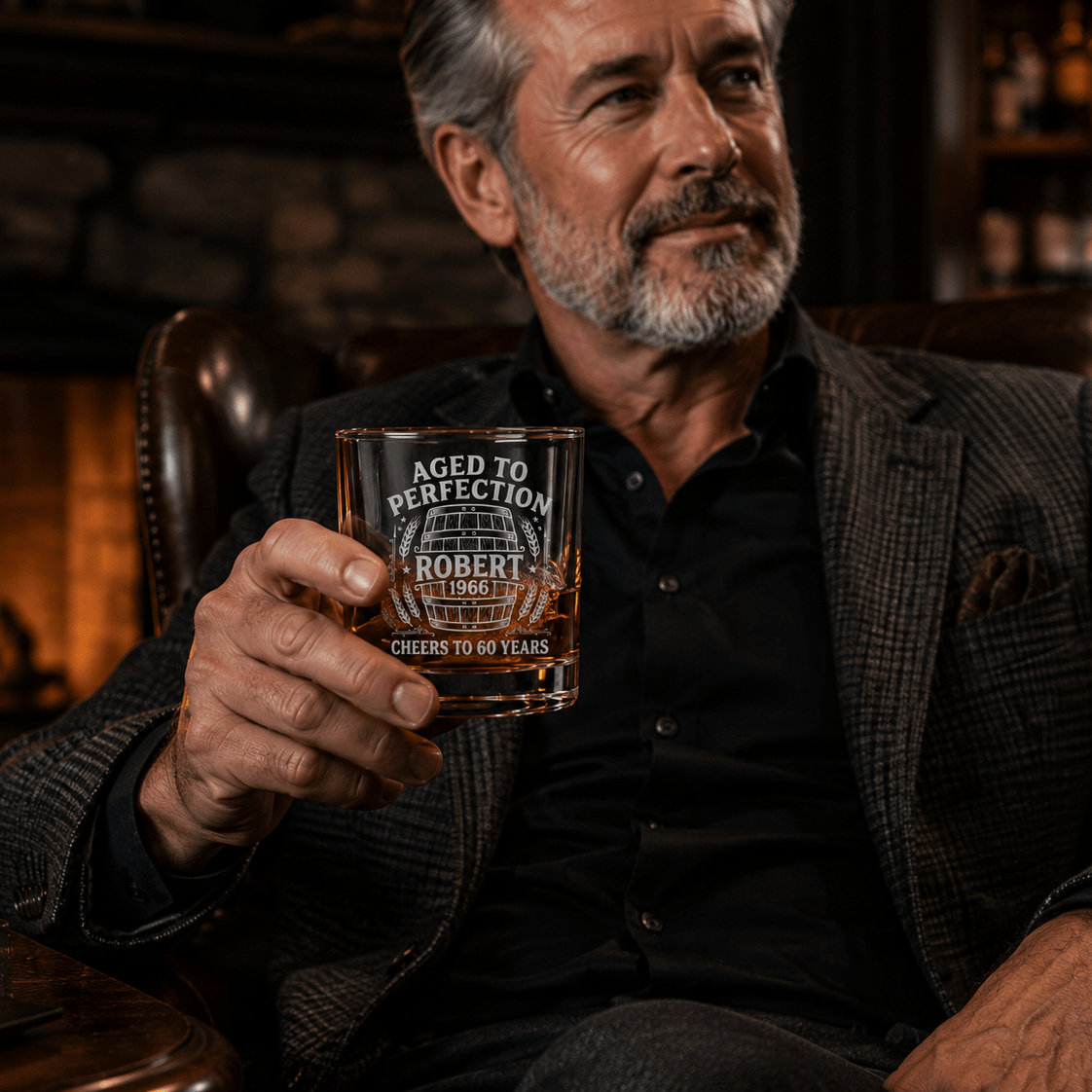 60th Birthday Gift For Men – Custom "Aged to Perfection" Whiskey Glass - Sipengrave