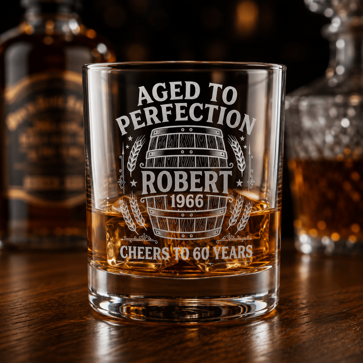 60th Birthday Gift For Men – Custom "Aged to Perfection" Whiskey Glass - Sipengrave