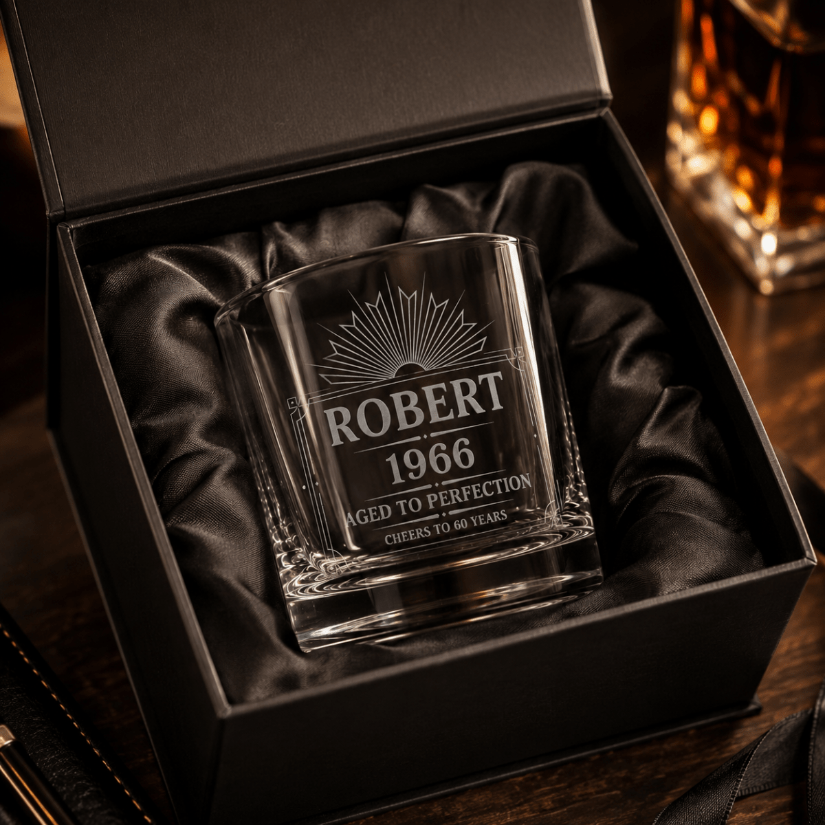 60th Birthday Gift For Men – Custom "Aged to Perfection" Whiskey Glass - Sipengrave