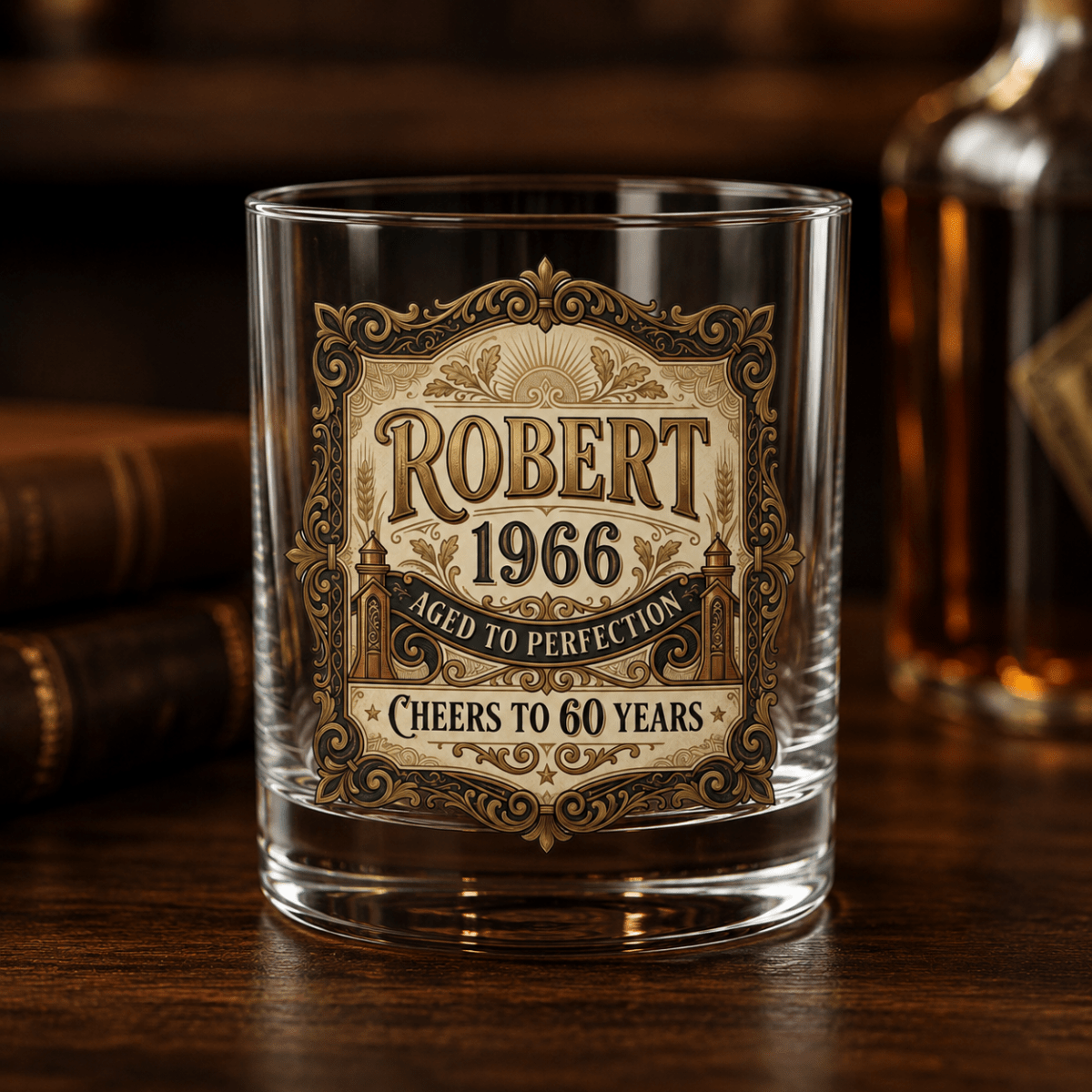 60th Birthday Gift For Men – Custom Printed "Aged to Perfection" Whiskey Glass - Sipengrave