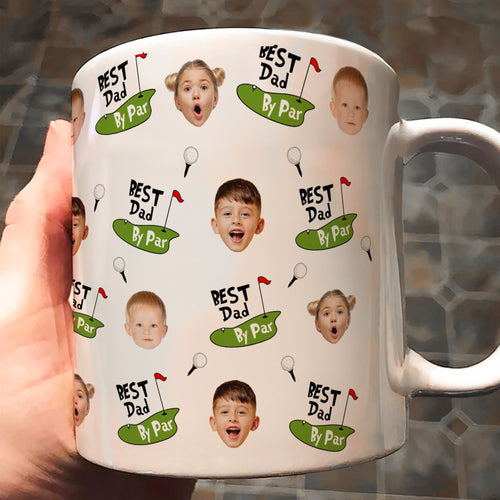 Personalized Golf Coffee Mug - Best Dad By Par Funny Custom Kid Face