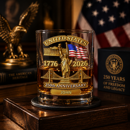 USA 250th Anniversary Whiskey Glass – Custom Name Gift
