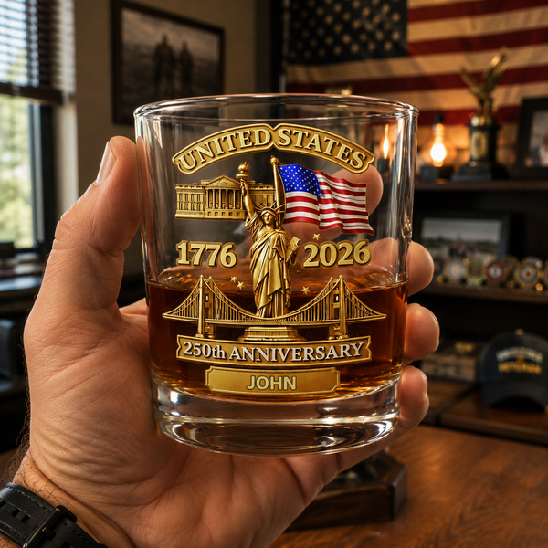 USA 250th Anniversary Whiskey Glass – Custom Name Gift
