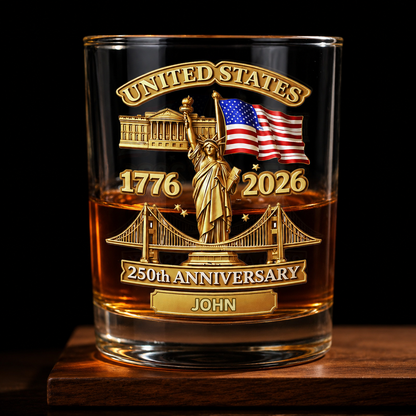 USA 250th Anniversary Whiskey Glass – Custom Name Gift