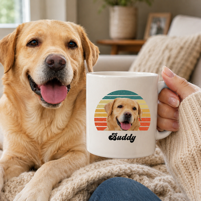 Custom Retro Dog Photo Mug for Dog Lovers | Personalized Vintage Pet Gift