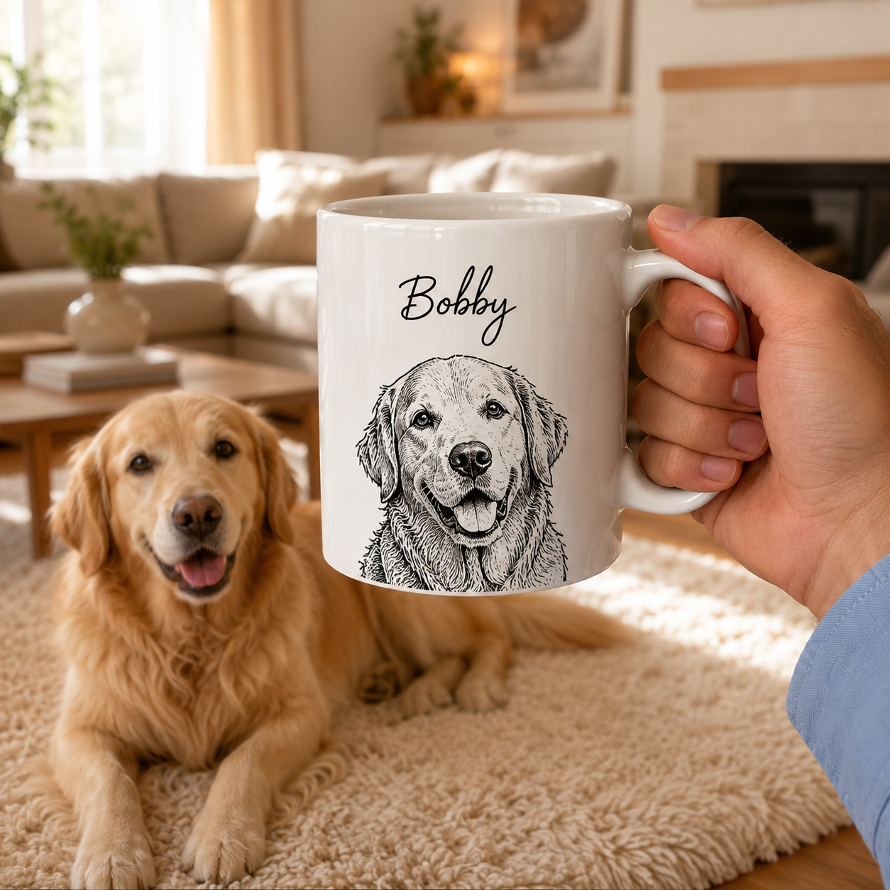 Custom Dog Face Mug - Personalized Pet Portrait Mug with Name
