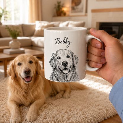 Custom Dog Face Mug - Personalized Pet Portrait Mug with Name