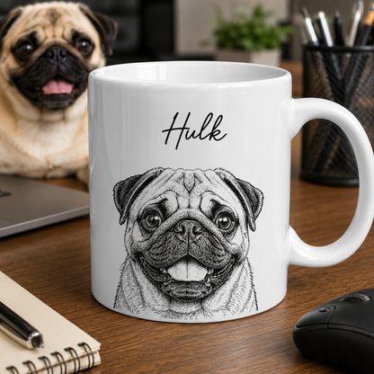 Custom Dog Face Mug - Personalized Pet Portrait Mug with Name