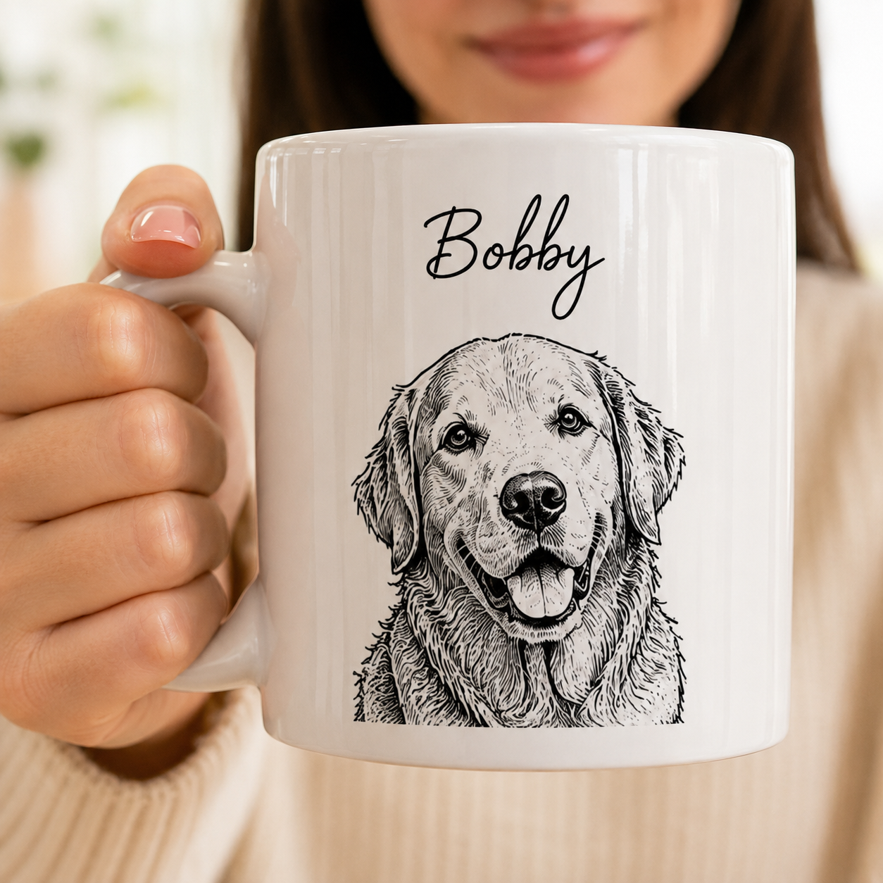 Custom Dog Face Mug - Personalized Pet Portrait Mug with Name