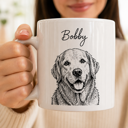 Custom Dog Face Mug - Personalized Pet Portrait Mug with Name