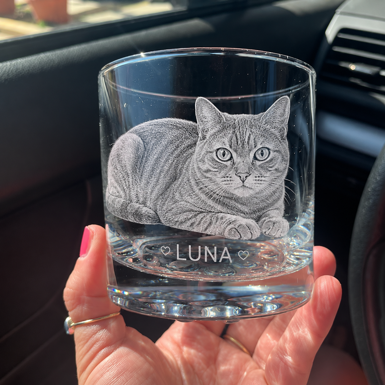 Bottom Engraved Pet Photo Whiskey Glass – Custom Dog Portrait