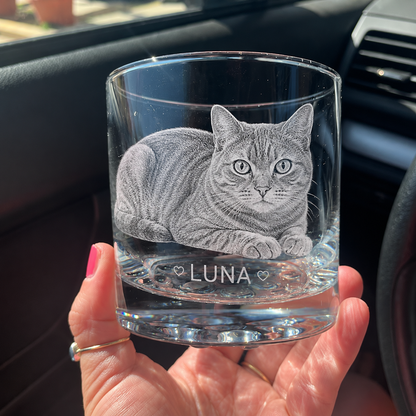 Bottom Engraved Pet Photo Whiskey Glass – Custom Dog Portrait