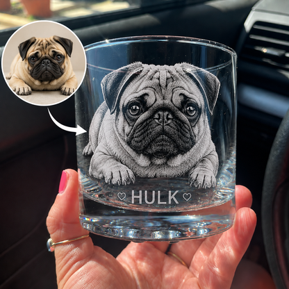 Bottom Engraved Pet Photo Whiskey Glass – Custom Dog Portrait
