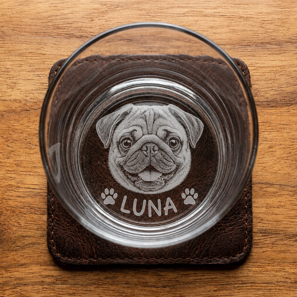 Bottom Engraved Pet Photo Whiskey Glass – Custom Dog Portrait