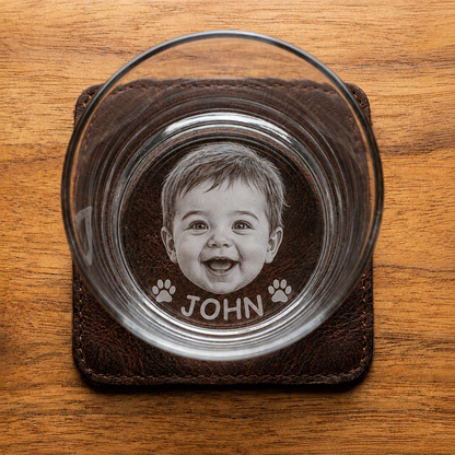 Bottom Engraved Pet Photo Whiskey Glass – Custom Dog Portrait