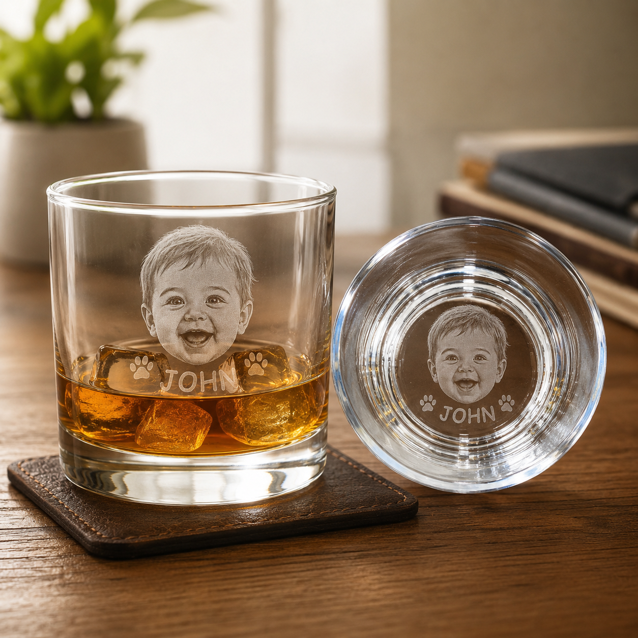Bottom Engraved Pet Photo Whiskey Glass – Custom Dog Portrait