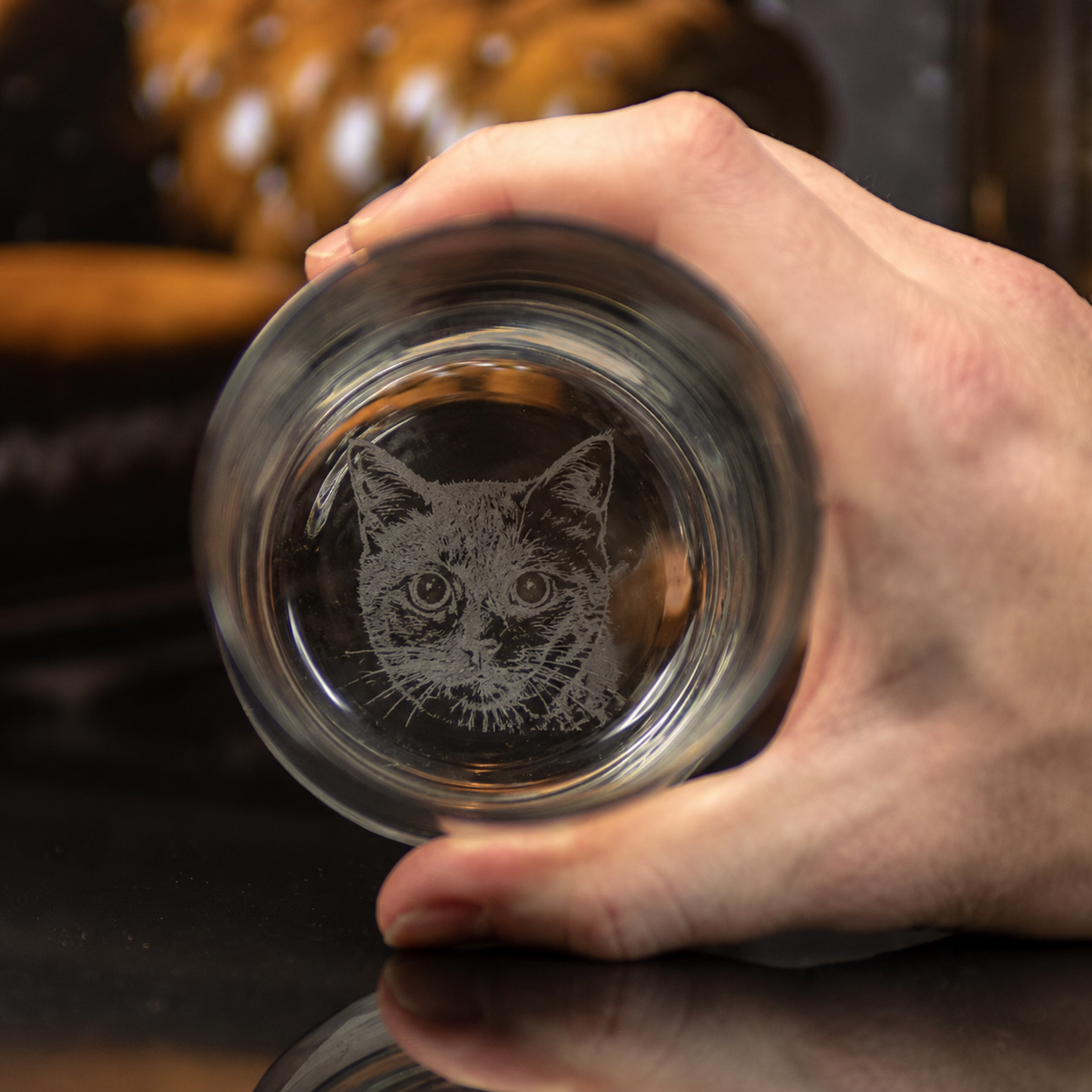 Bottom Engraved Pet Photo Whiskey Glass – Custom Dog Portrait