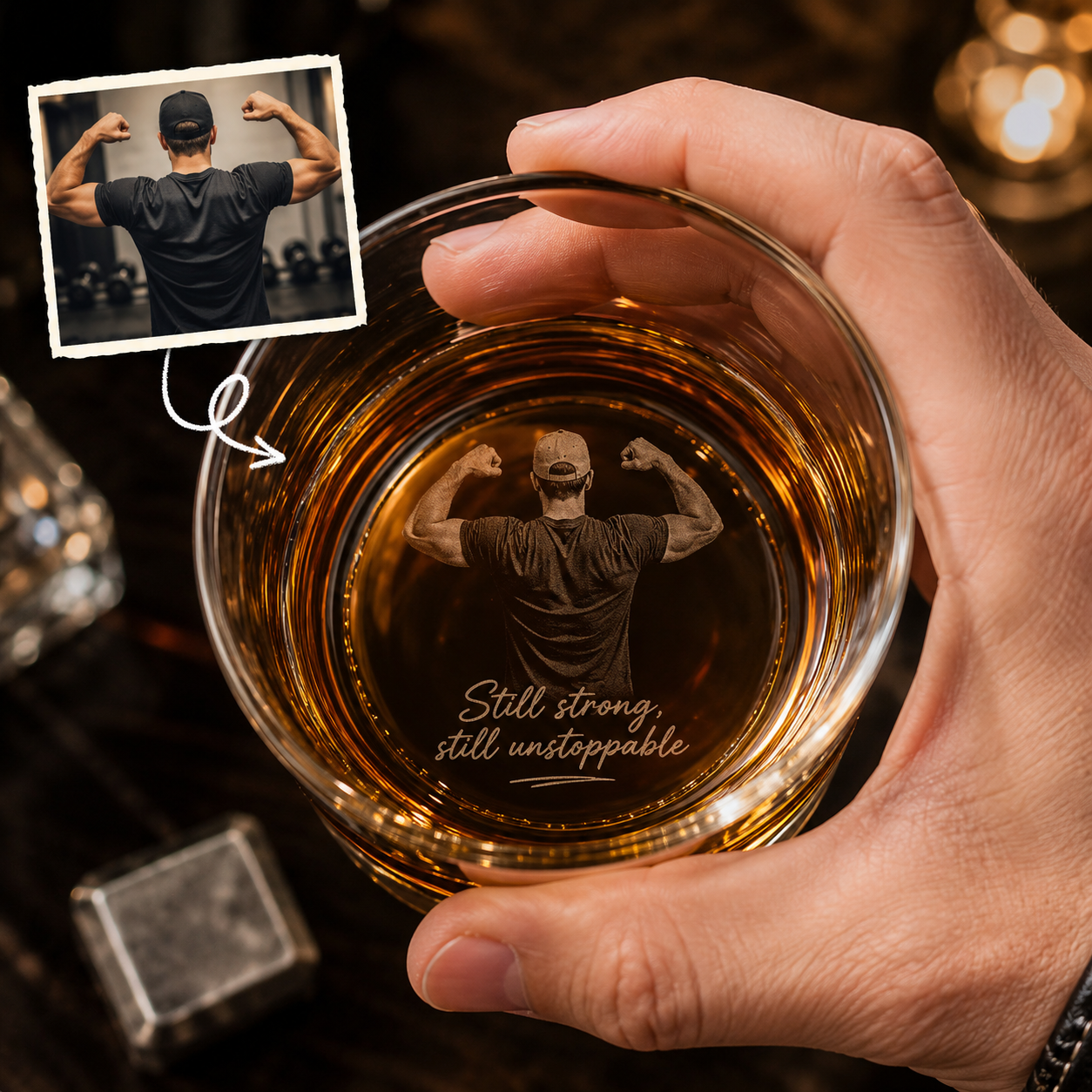 Bottom Engraved Pet Photo Whiskey Glass – Custom Dog Portrait