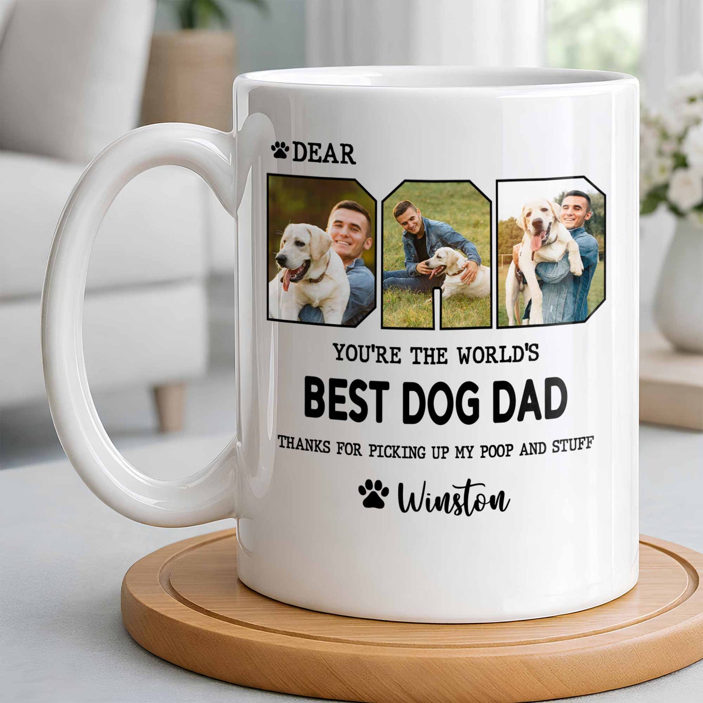 Custom Pet Photo Mug - Personalized Pet Portrait - Best Dog Dad