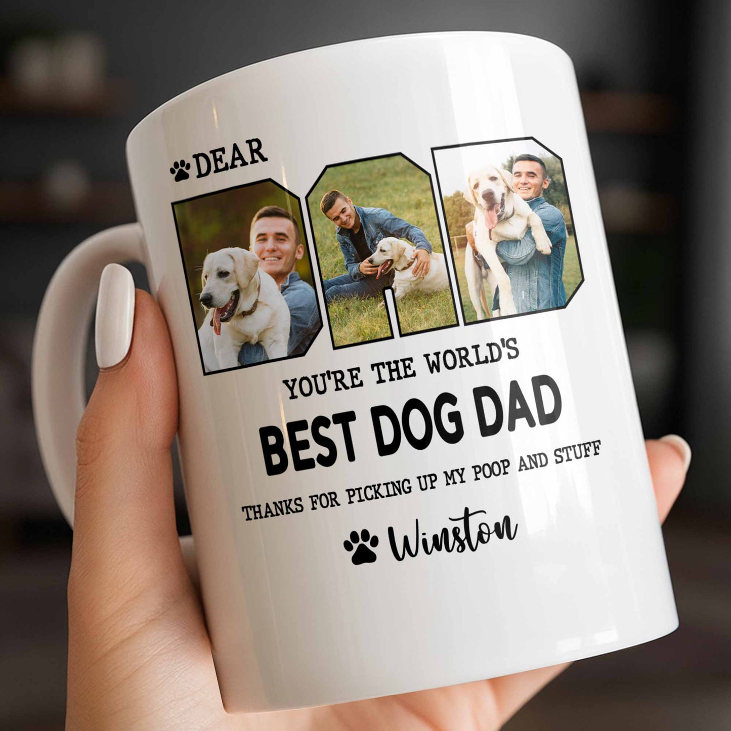 Custom Pet Photo Mug - Personalized Pet Portrait - Best Dog Dad