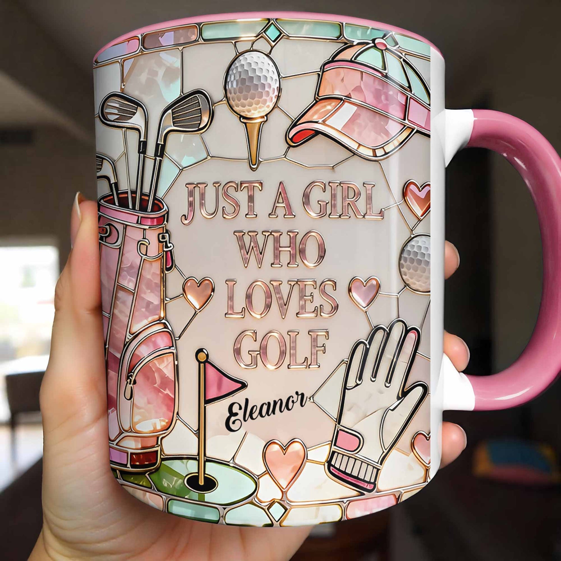 Just A Girl Who Loves Golf With Iconic Golf Accessories - Personalized Custom Accent Mug - GOLF010_AMUG