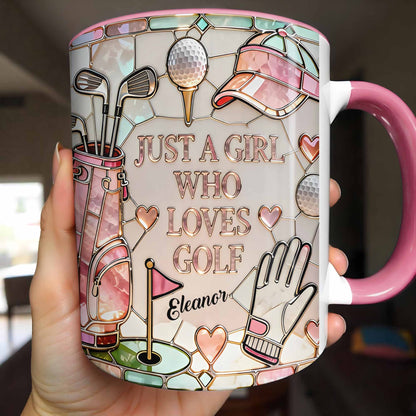Just A Girl Who Loves Golf With Iconic Golf Accessories - Personalized Custom Accent Mug - GOLF010_AMUG